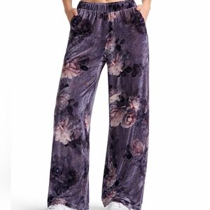 Johnny Was Women's Pants Size Large Burnout Velvet Wide Leg Midnight Rose Floral